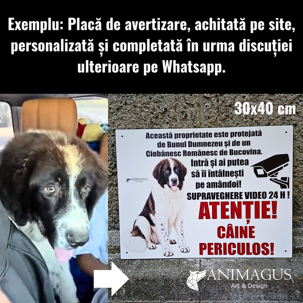Placa Avertizare Ciobanesc Romanesc de Bucovina - Pazita de amandoi!