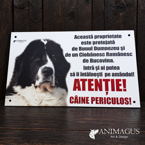 Placa Avertizare Ciobanesc Romanesc de Bucovina - Pazita de amandoi!