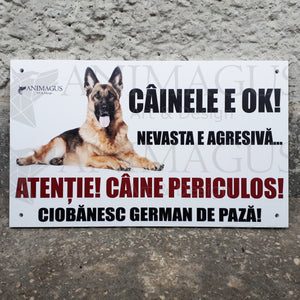 Placa Avertizare Ciobanesc German - 5 variante text