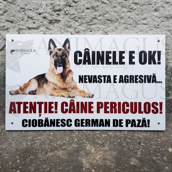 Placa Avertizare Ciobanesc German - 5 variante text