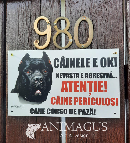 Placa Avertizare Cane Corso - 5 variante text