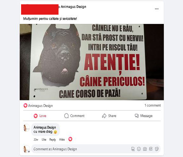 Placa Avertizare Cane Corso - Nu e rau! - 2 variante