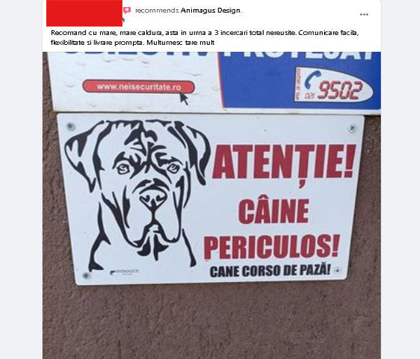 Placa Avertizare Cane Corso - simpla 4 variante