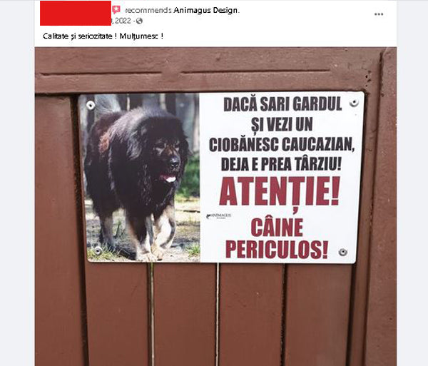 Placa Avertizare Ciobanesc Caucazian - Daca sari gardul